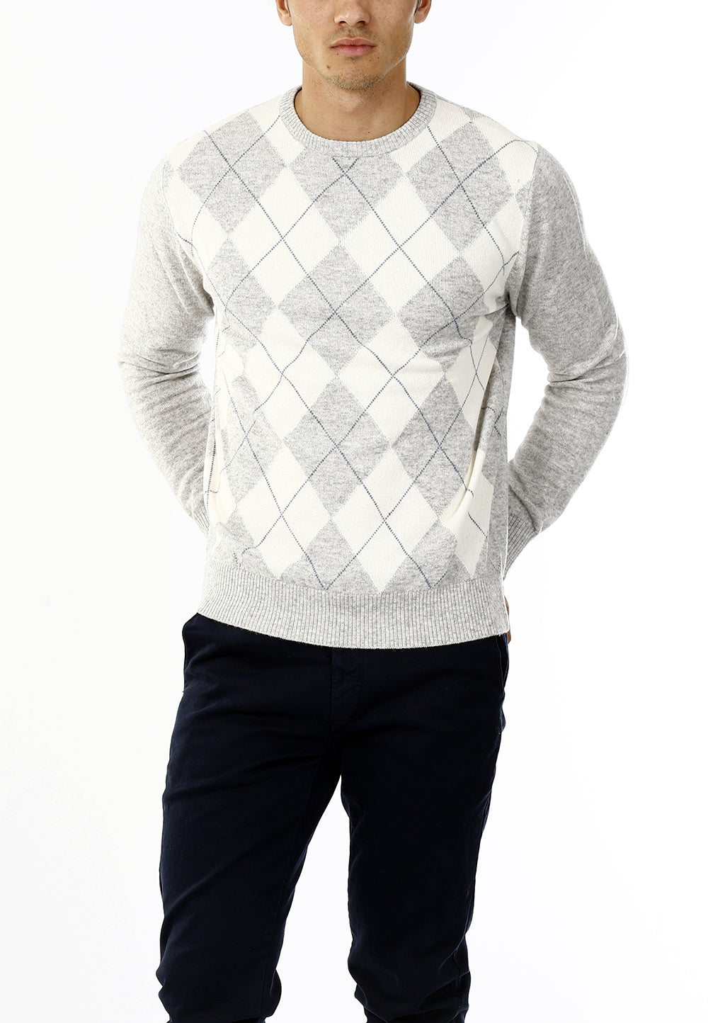 MAGLIONE GIROCOLLO ROMBI LANA E CASHMERE_GHIACCIO