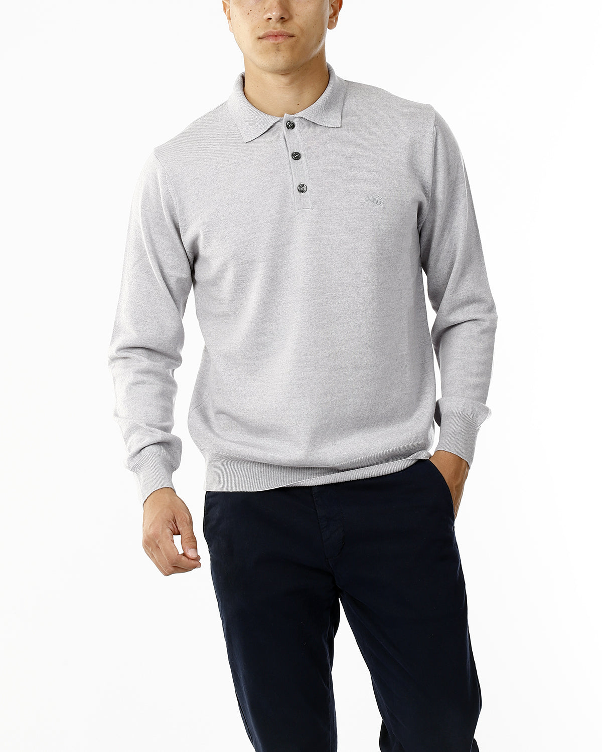 POLO IN MAGLIA - LANA EXTRAFINE 100%_GHIACCIO