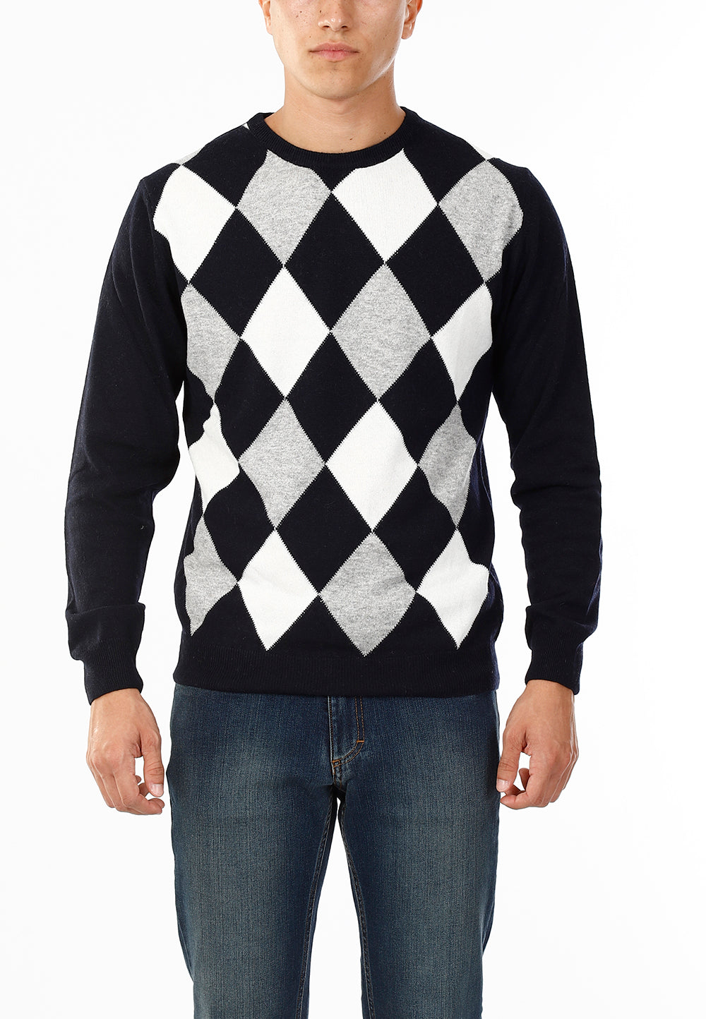 MAGLIONE GIROCOLLO ROMBI LANA E CASHMERE_BLU