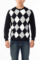 MAGLIONE GIROCOLLO ROMBI LANA E CASHMERE_BLU