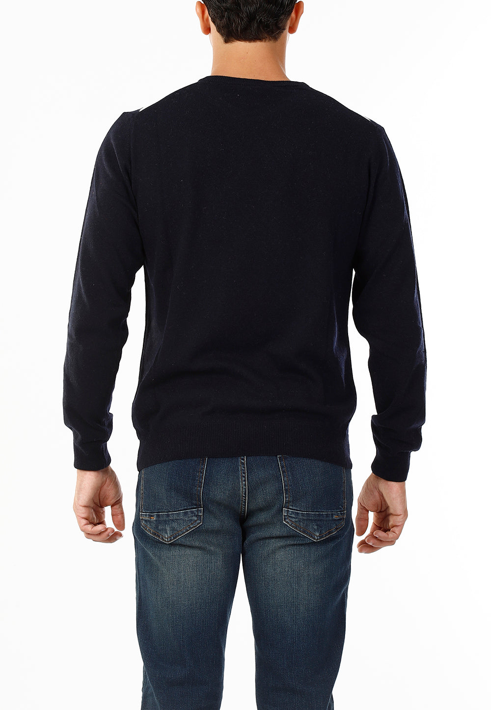 MAGLIONE GIROCOLLO ROMBI LANA E CASHMERE_BLU