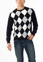 MAGLIONE GIROCOLLO ROMBI LANA E CASHMERE_BLU