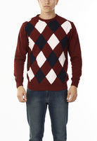 MAGLIONE GIROCOLLO ROMBI LANA E CASHMERE_BORDEAUX