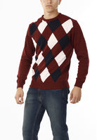 MAGLIONE GIROCOLLO ROMBI LANA E CASHMERE_BORDEAUX