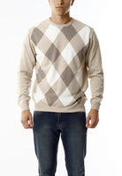 MAGLIONE GIROCOLLO ROMBI LANA E CASHMERE_BEIGE