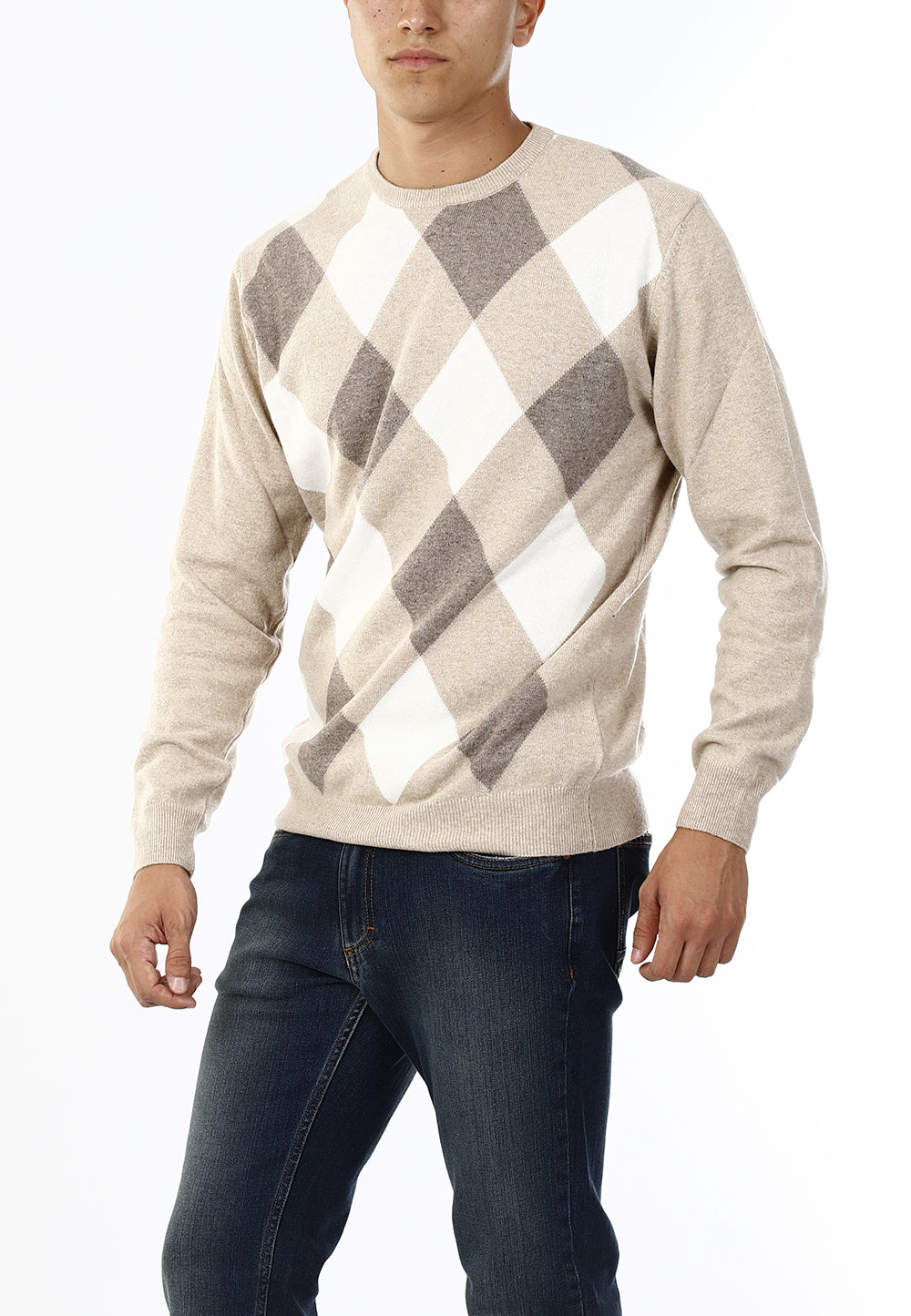 MAGLIONE GIROCOLLO ROMBI LANA E CASHMERE_BEIGE