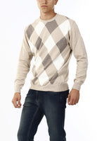 MAGLIONE GIROCOLLO ROMBI LANA E CASHMERE_BEIGE