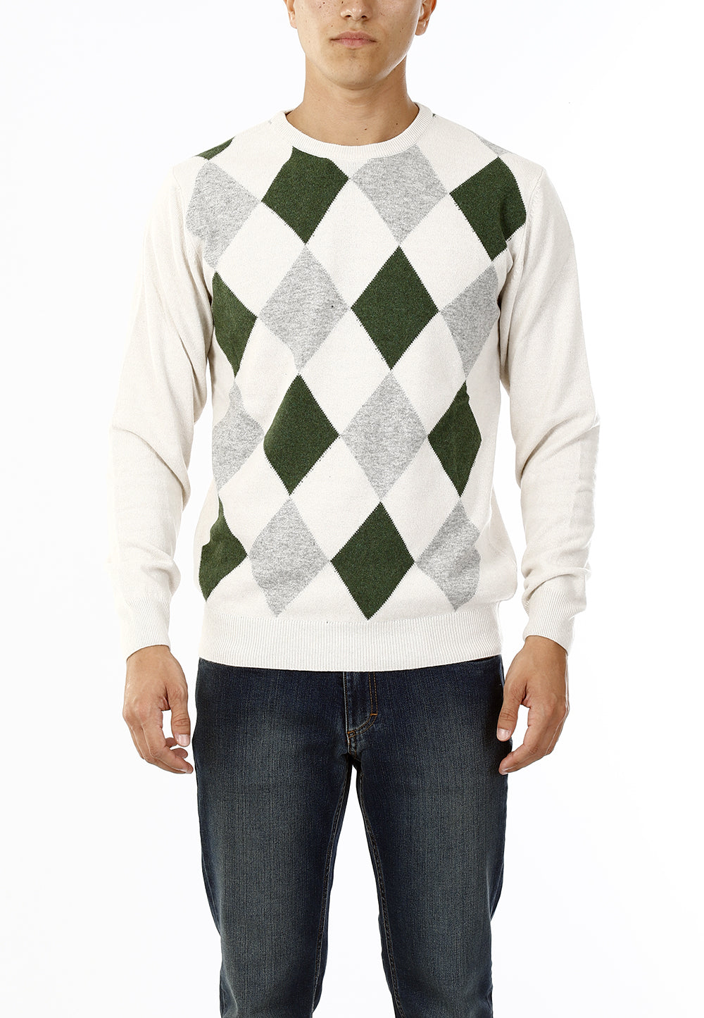 MAGLIONE GIROCOLLO ROMBI LANA E CASHMERE_SAND