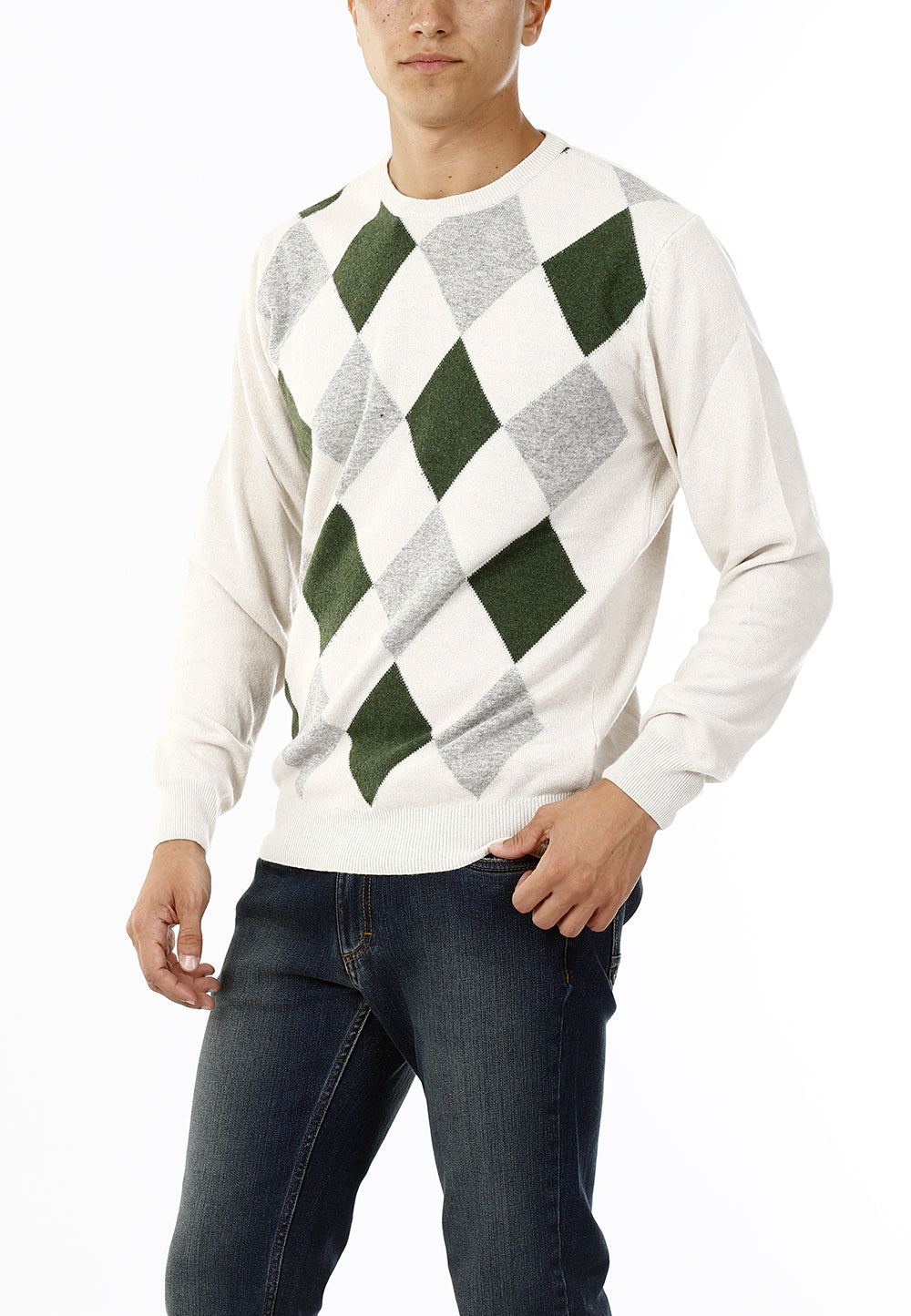 MAGLIONE GIROCOLLO ROMBI LANA E CASHMERE_SAND