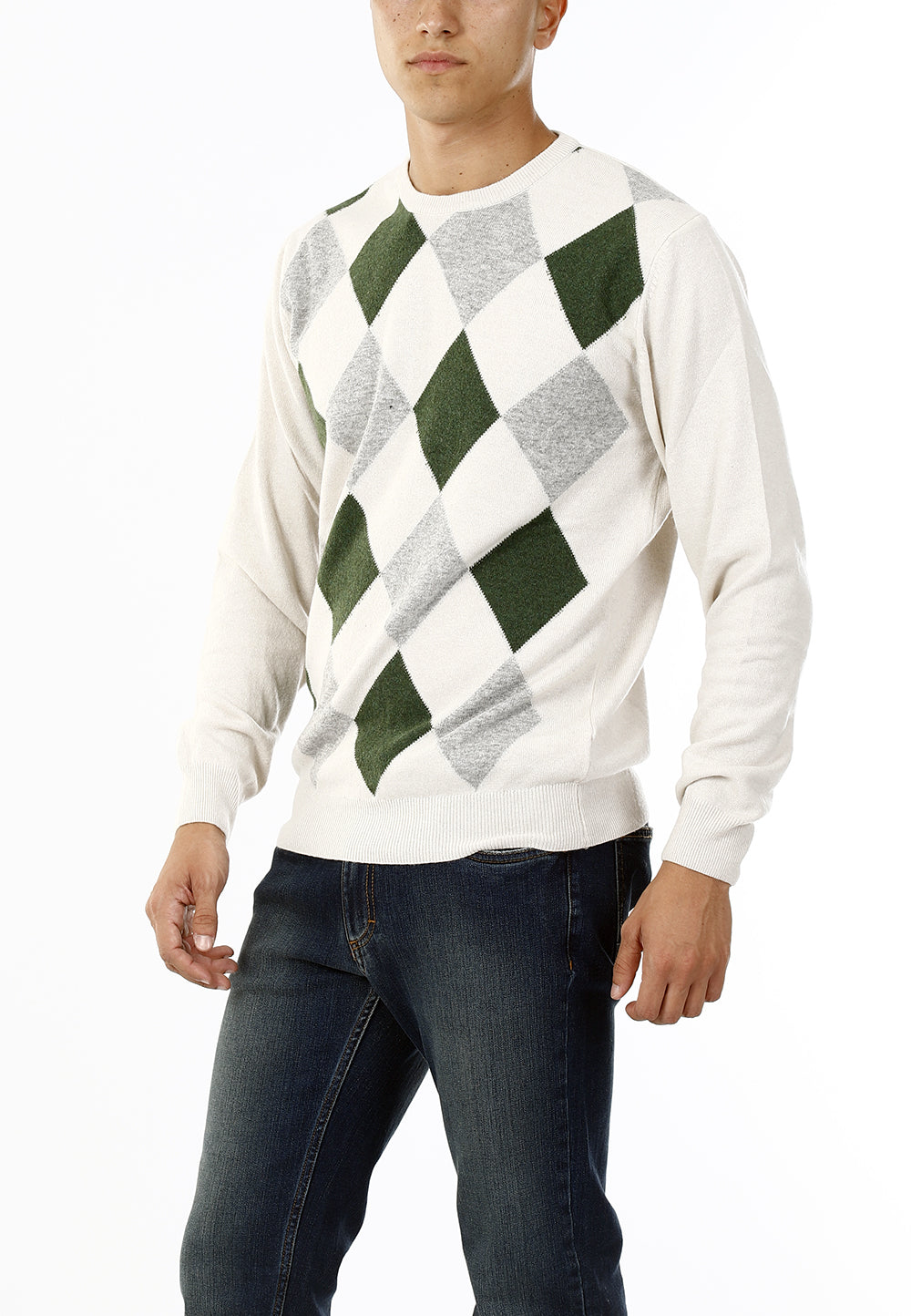 MAGLIONE GIROCOLLO ROMBI LANA E CASHMERE_SAND