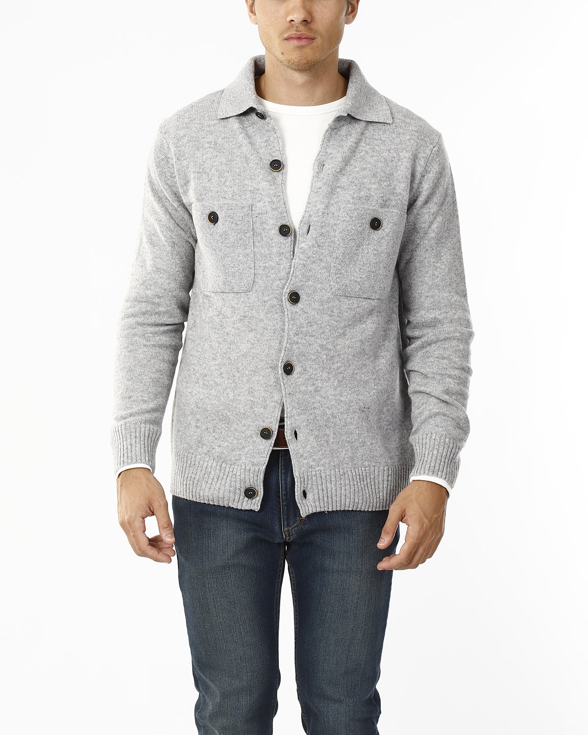 CARDIGAN CON COLLETTO E BOTTONI_GRIGIO