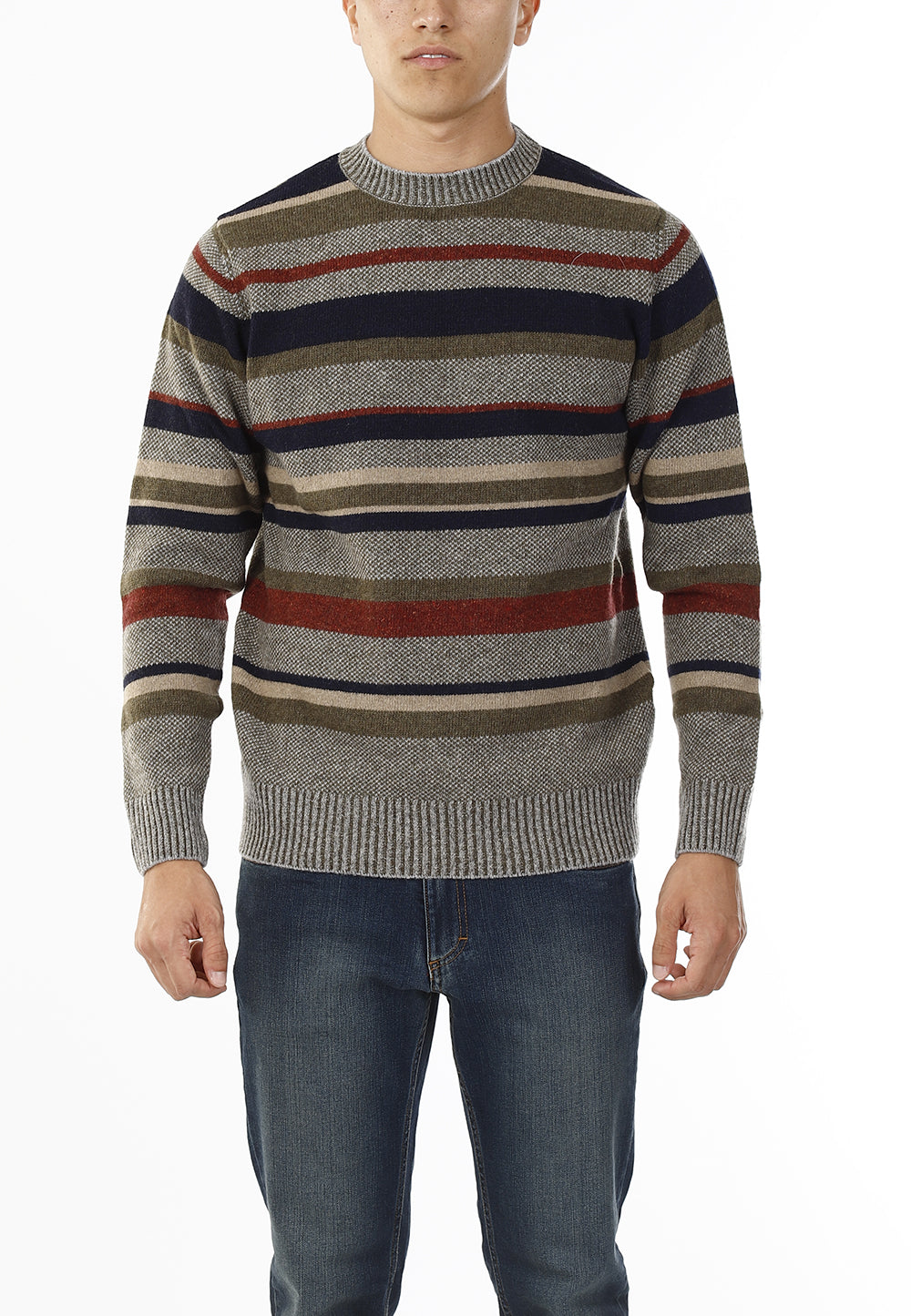 MAGLIONE GIROCOLLO MULTIRIGHE_BOSCO