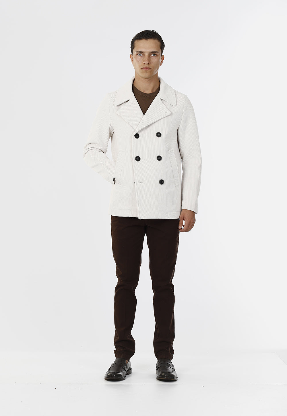 GIACCA DOPPIOPETTO VELLUTO A COSTE_PANNA