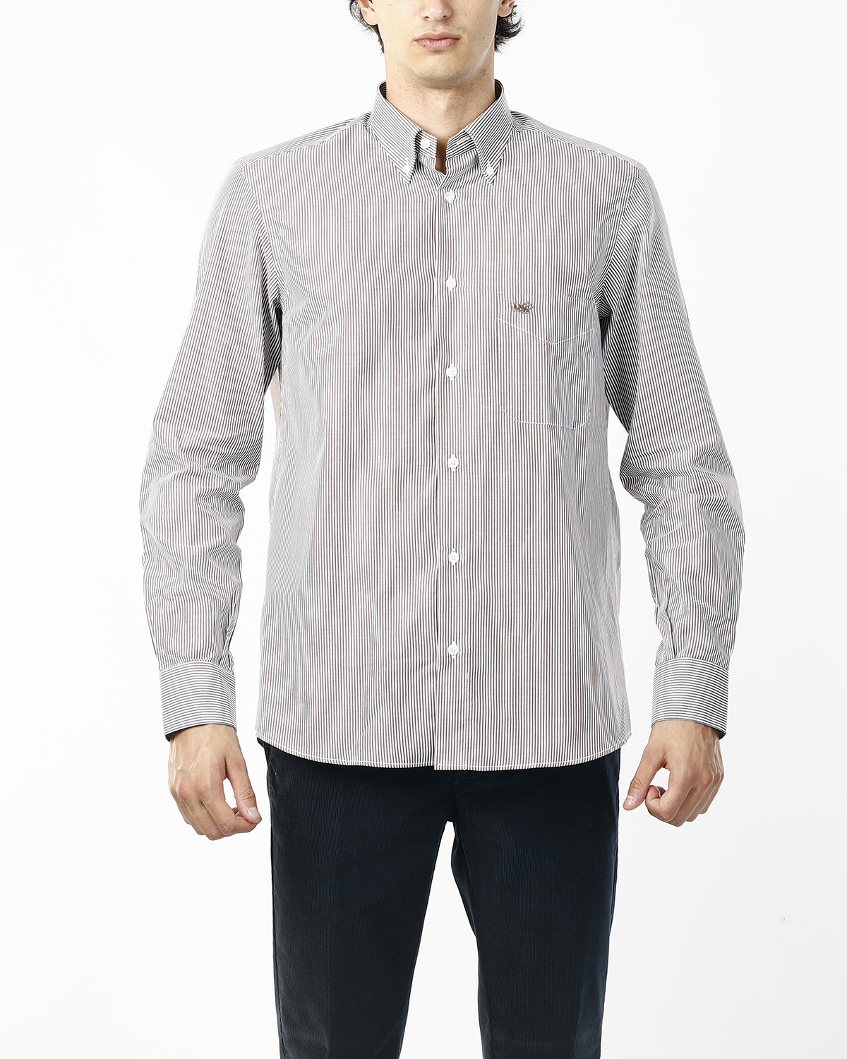 CAMICIA MICRORIGA MARRONE