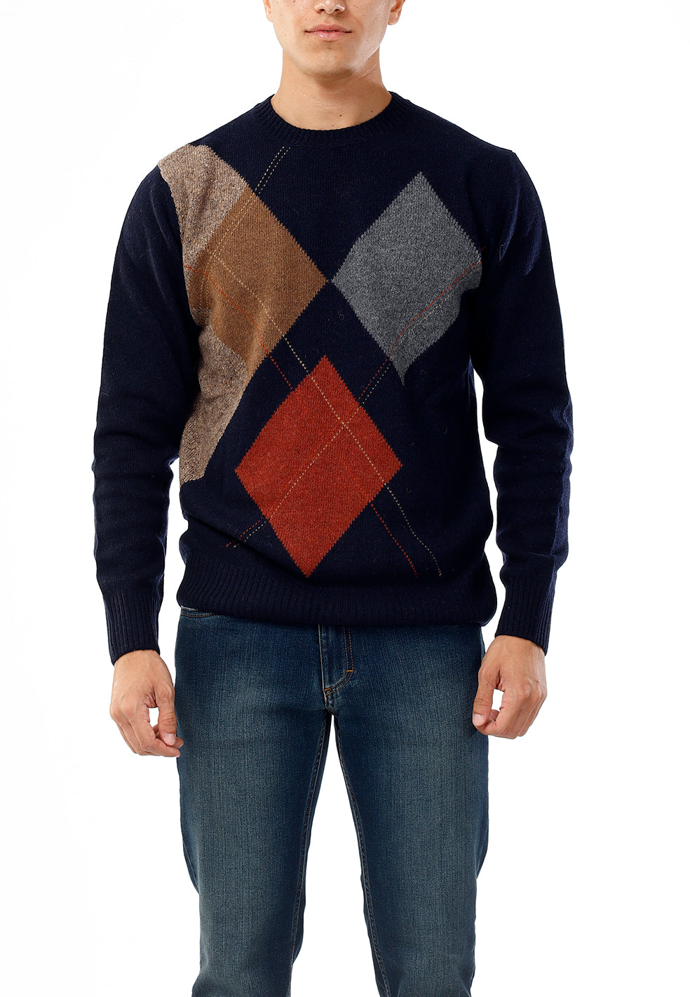 OLD RIVER MAGLIONE GIROCOLLO ROMBI ASIMETTRICI_BLU