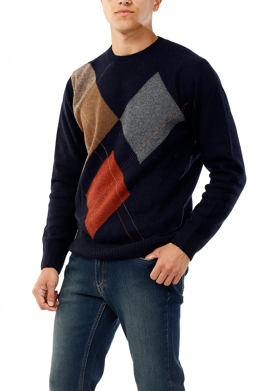 OLD RIVER MAGLIONE GIROCOLLO ROMBI ASIMETTRICI_BLU