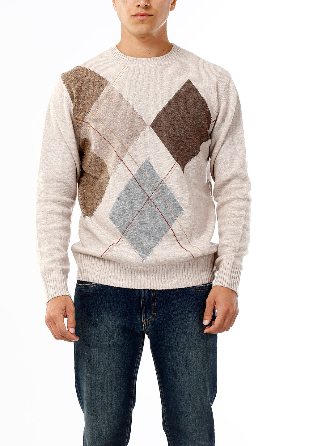 OLD RIVER MAGLIONE GIROCOLLO ROMBI ASIMETTRICI_SABBIA