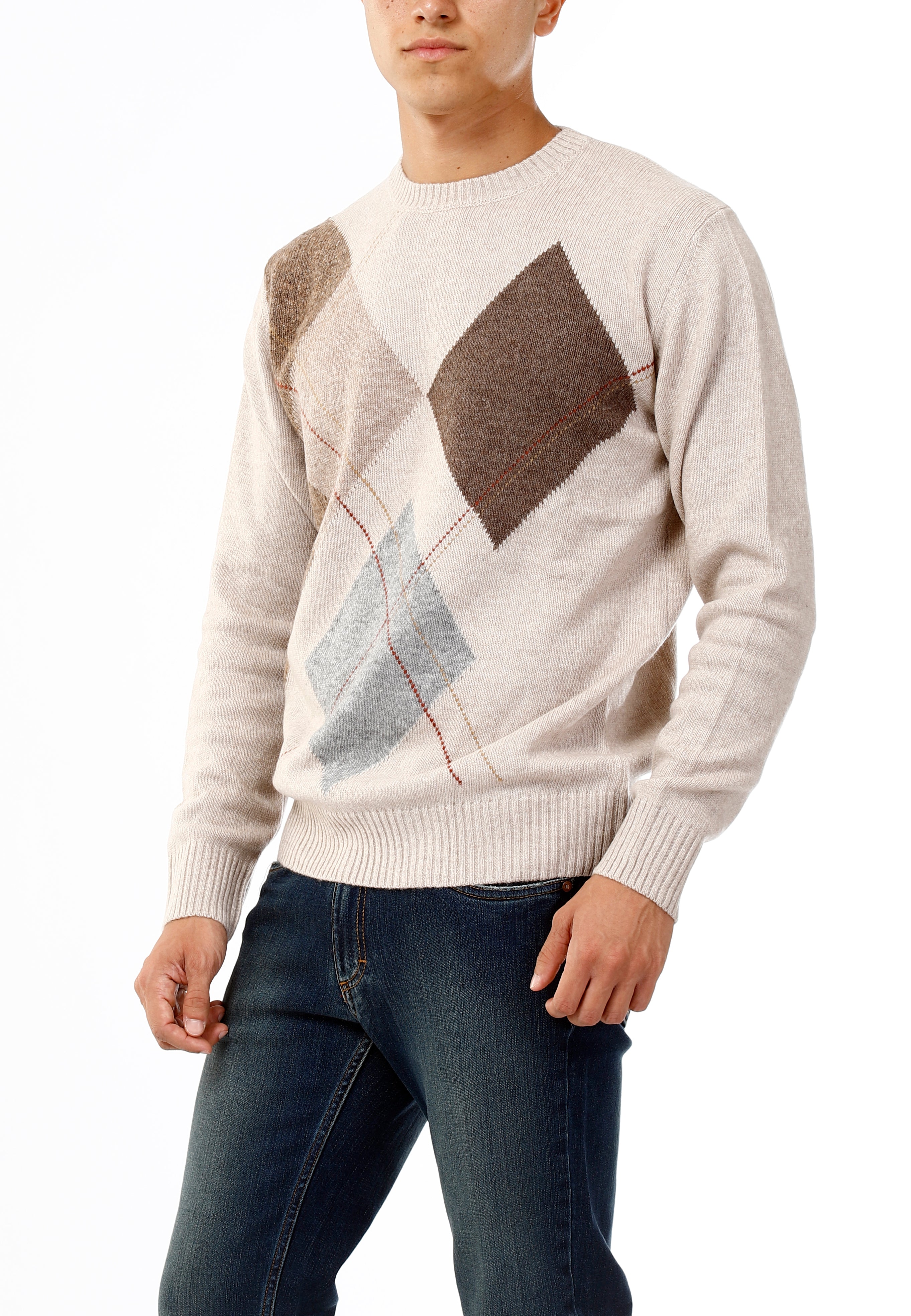 OLD RIVER MAGLIONE GIROCOLLO ROMBI ASIMETTRICI_SABBIA