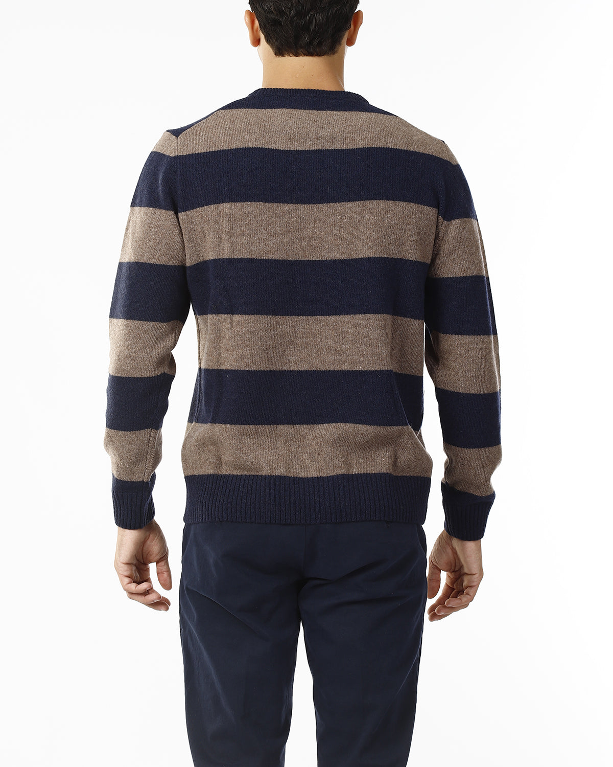 MAGLIONE GIROCOLLO RIGHE DOPPIE_BLU/BEIGE