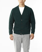 CARDIGAN SCOLLO V LANA SHETLAND 100%_VERDE