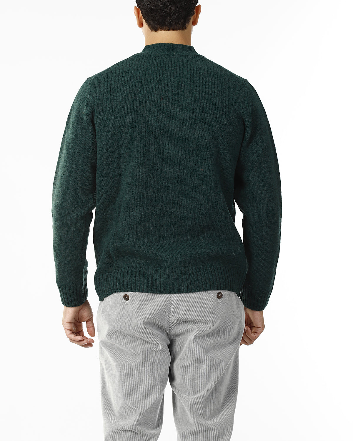 CARDIGAN SCOLLO V LANA SHETLAND 100%_VERDE