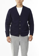 CARDIGAN SCOLLO V LANA SHETLAND 100%_BLU