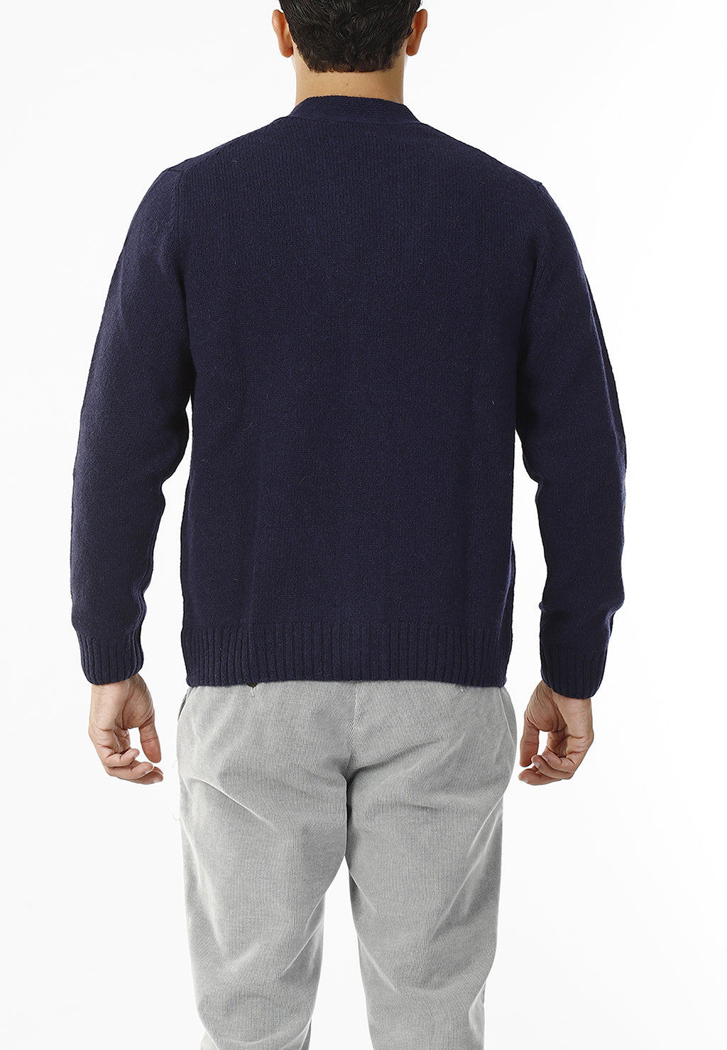 CARDIGAN SCOLLO V LANA SHETLAND 100%_BLU