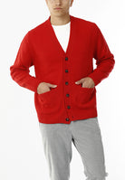CARDIGAN SCOLLO V LANA SHETLAND 100%_ROSSO