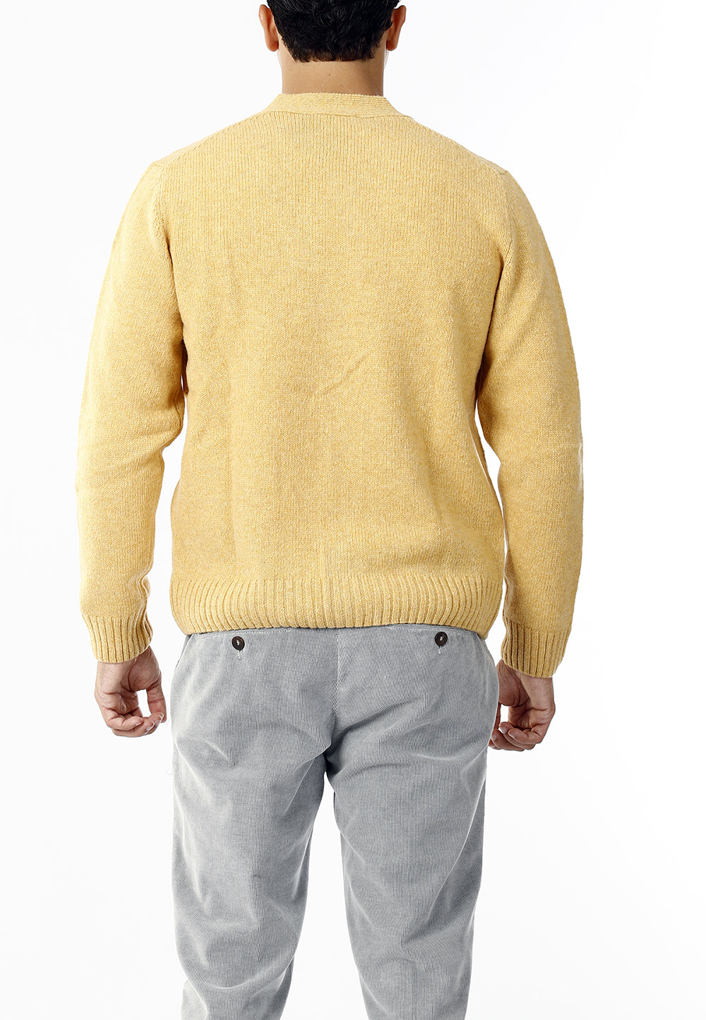 CARDIGAN SCOLLO V LANA SHETLAND 100%_GIALLO