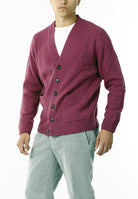 CARDIGAN SCOLLO V LANA SHETLAND 100%_VIOLA