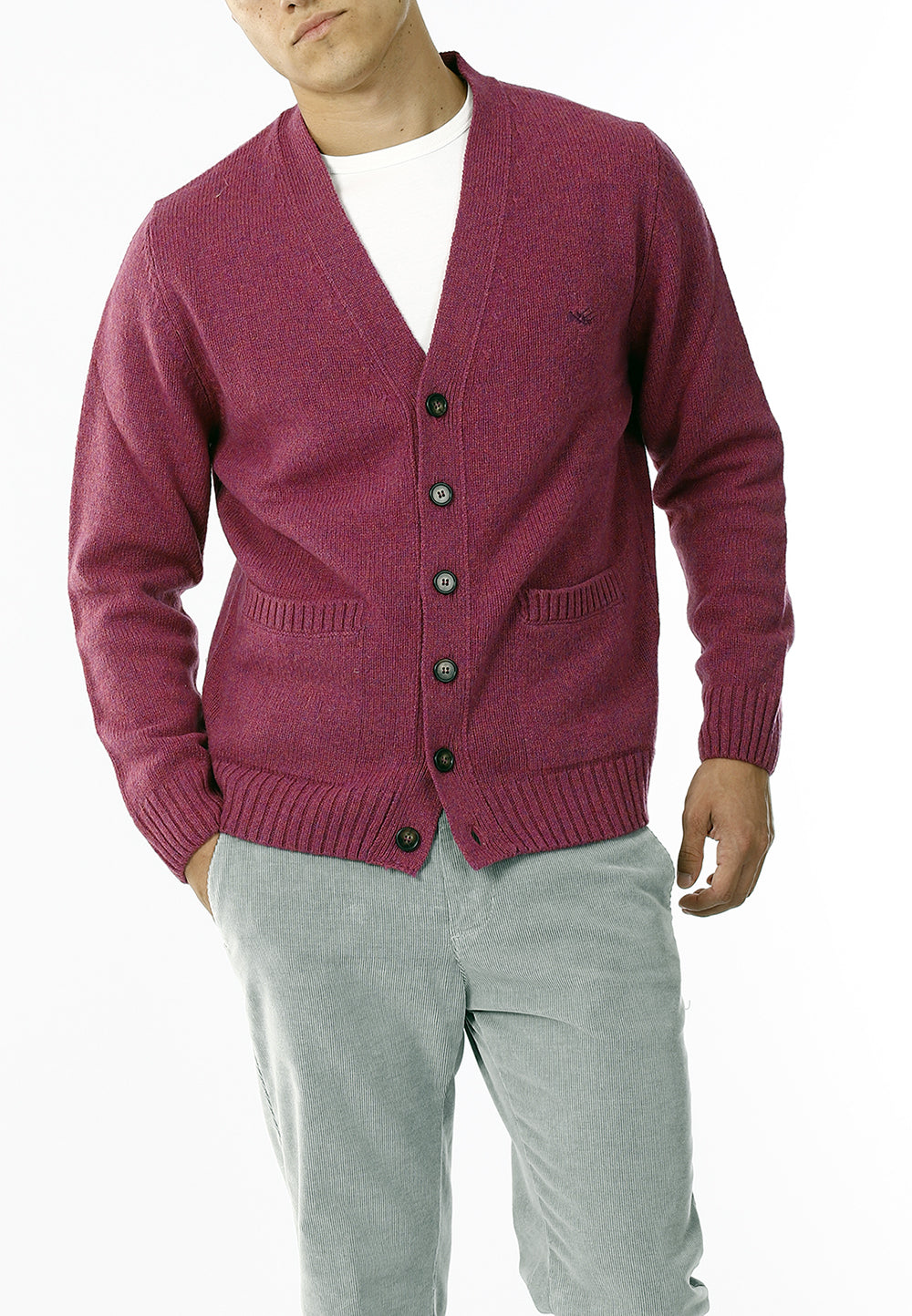CARDIGAN SCOLLO V LANA SHETLAND 100%_VIOLA