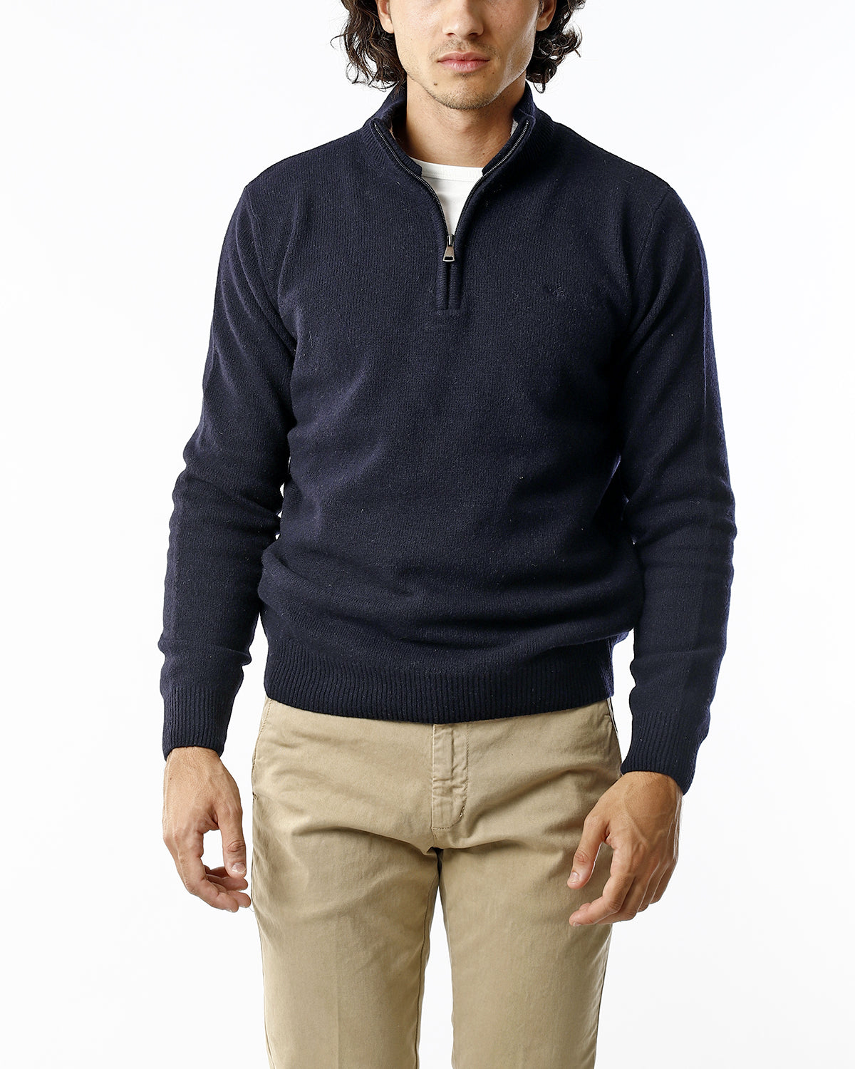 MAGLIONE CON LUPETTO MEZZA ZIP_BLU