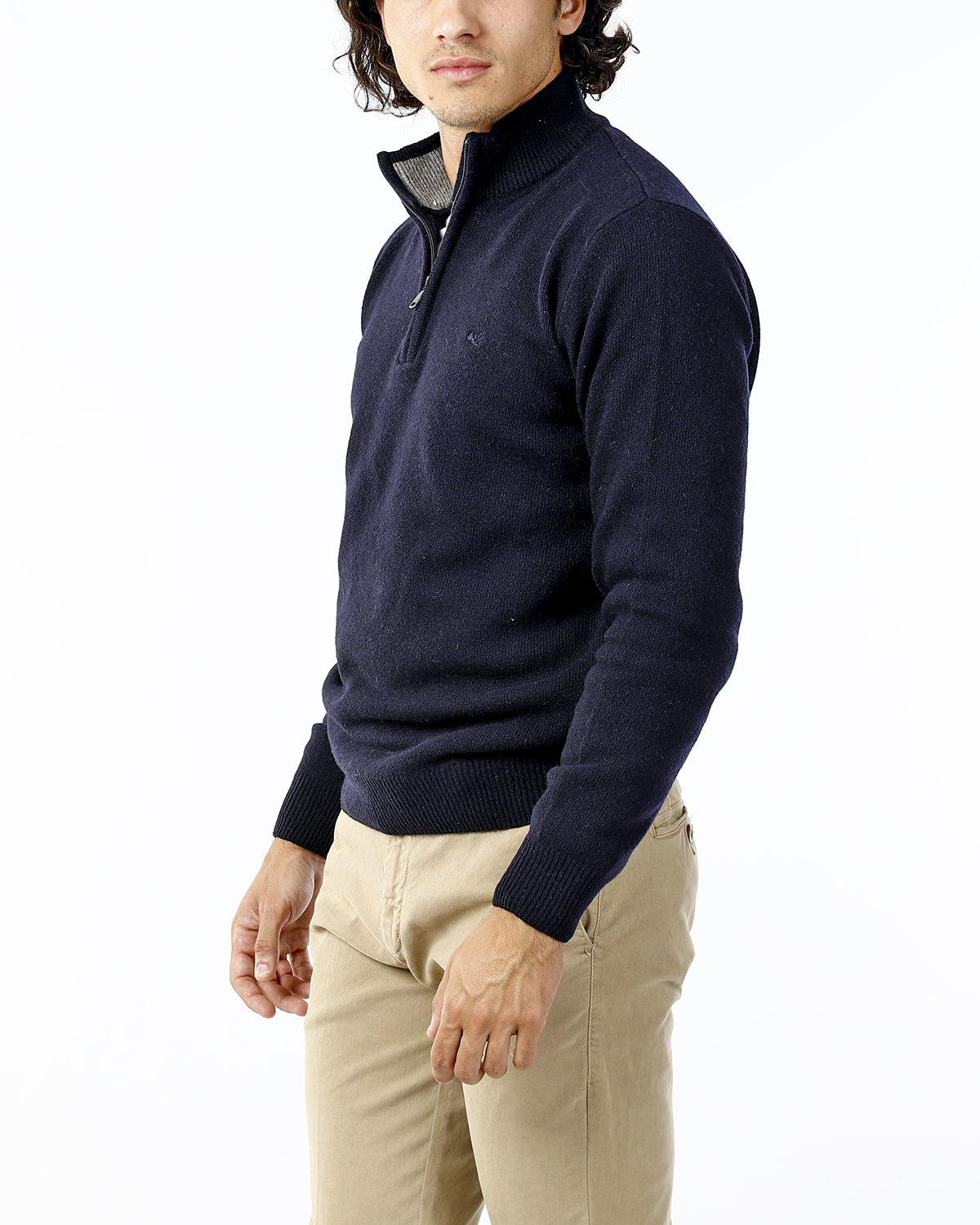 MAGLIONE CON LUPETTO MEZZA ZIP_BLU