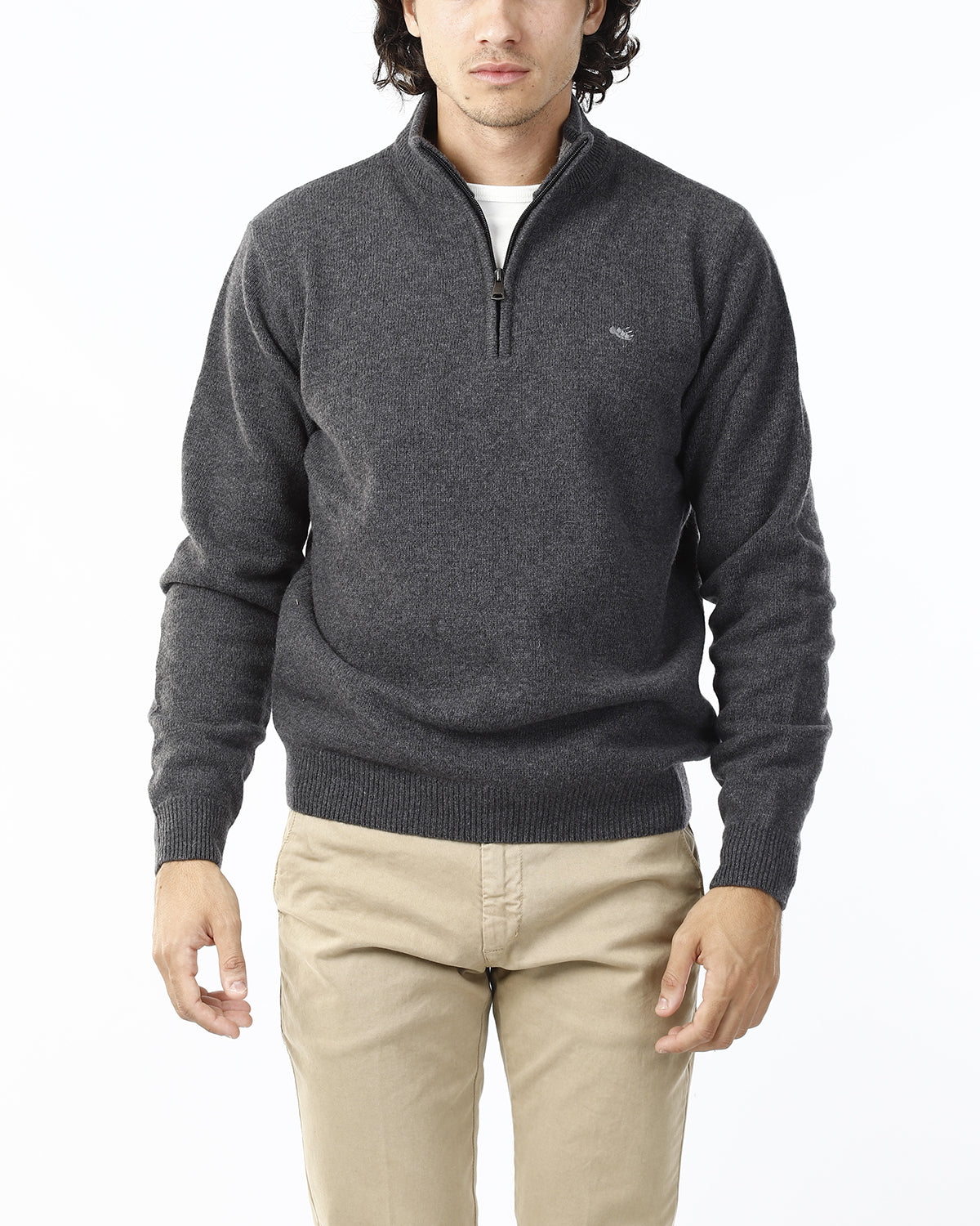 MAGLIONE CON LUPETTO MEZZA ZIP_GRIGIO ANTRACITE