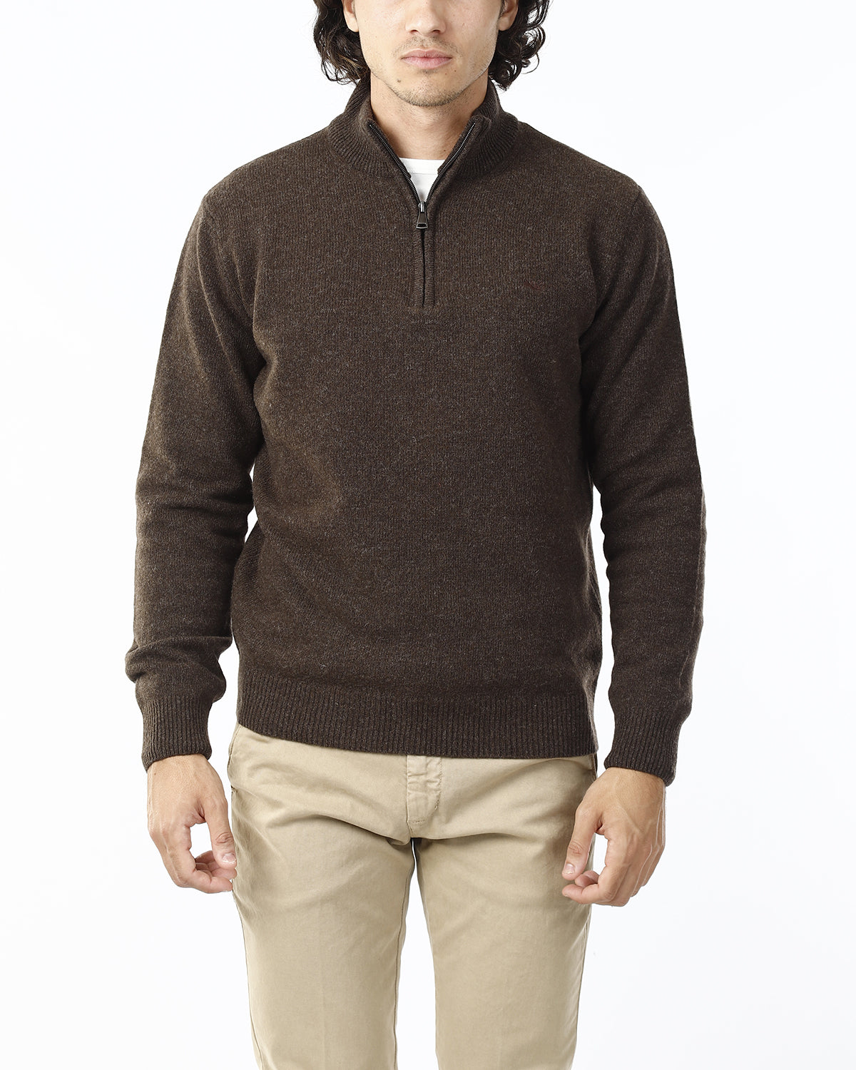 MAGLIONE CON LUPETTO MEZZA ZIP_MORO