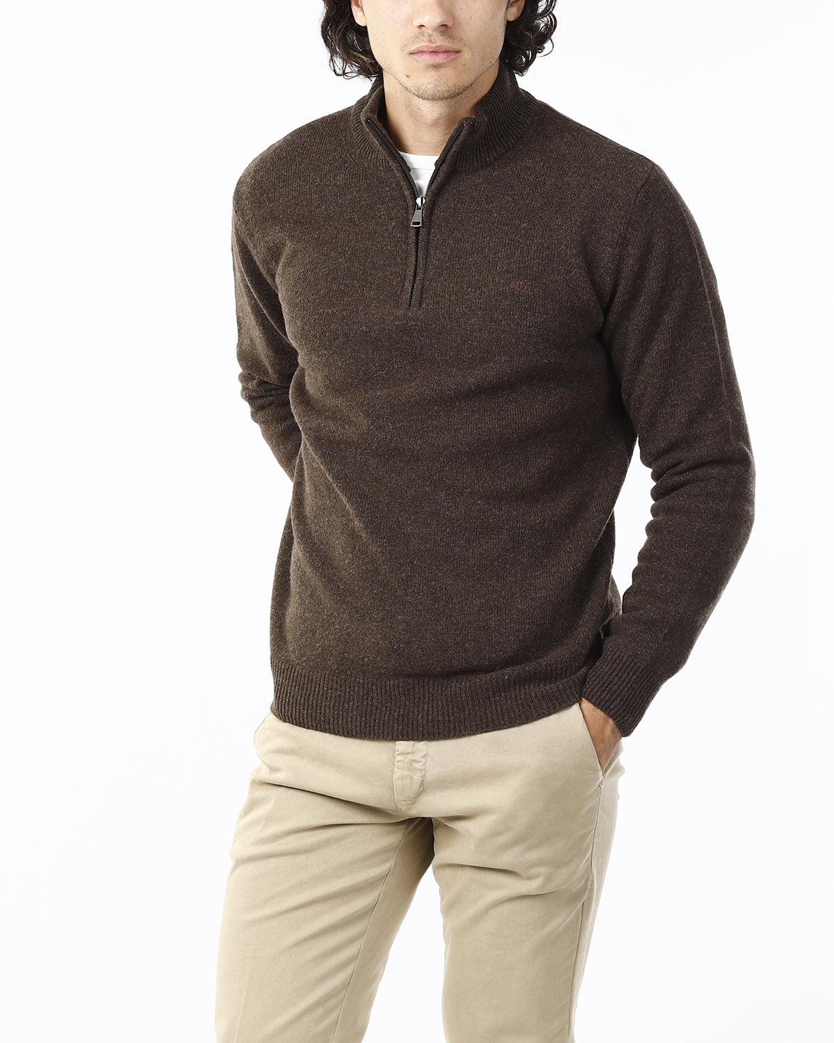 MAGLIONE CON LUPETTO MEZZA ZIP_MORO