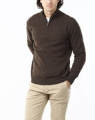 MAGLIONE CON LUPETTO MEZZA ZIP_MORO