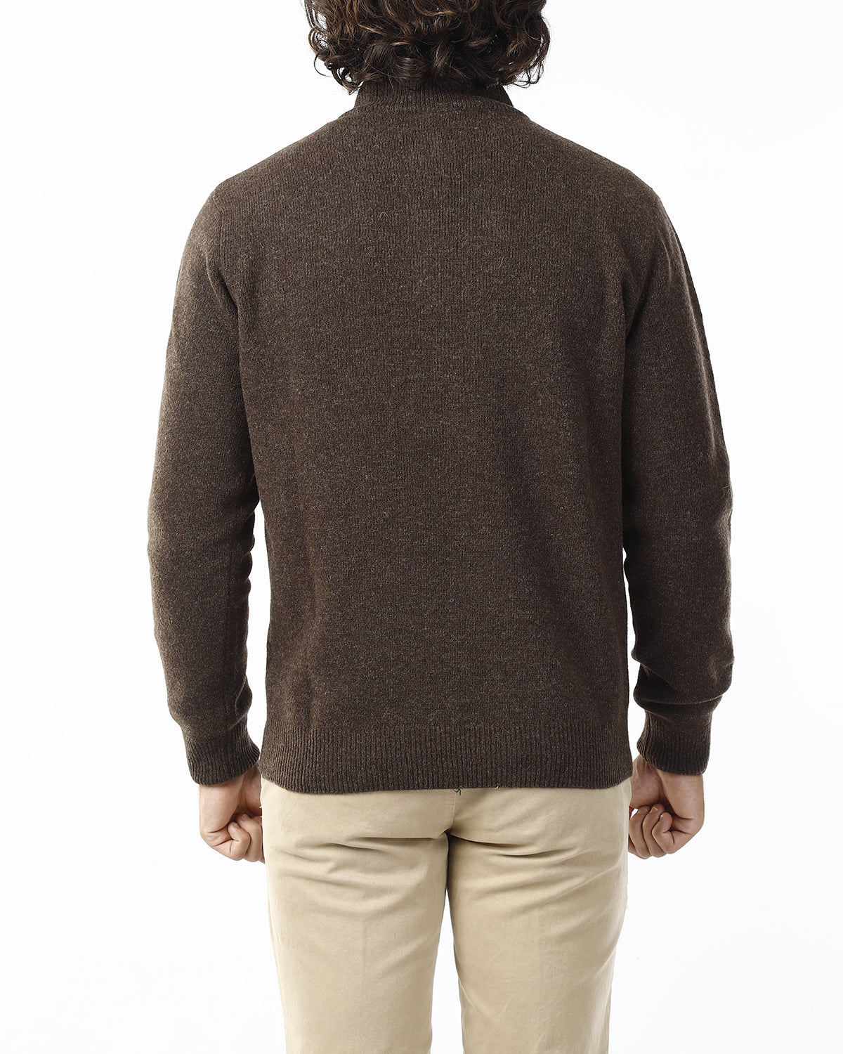 MAGLIONE CON LUPETTO MEZZA ZIP_MORO