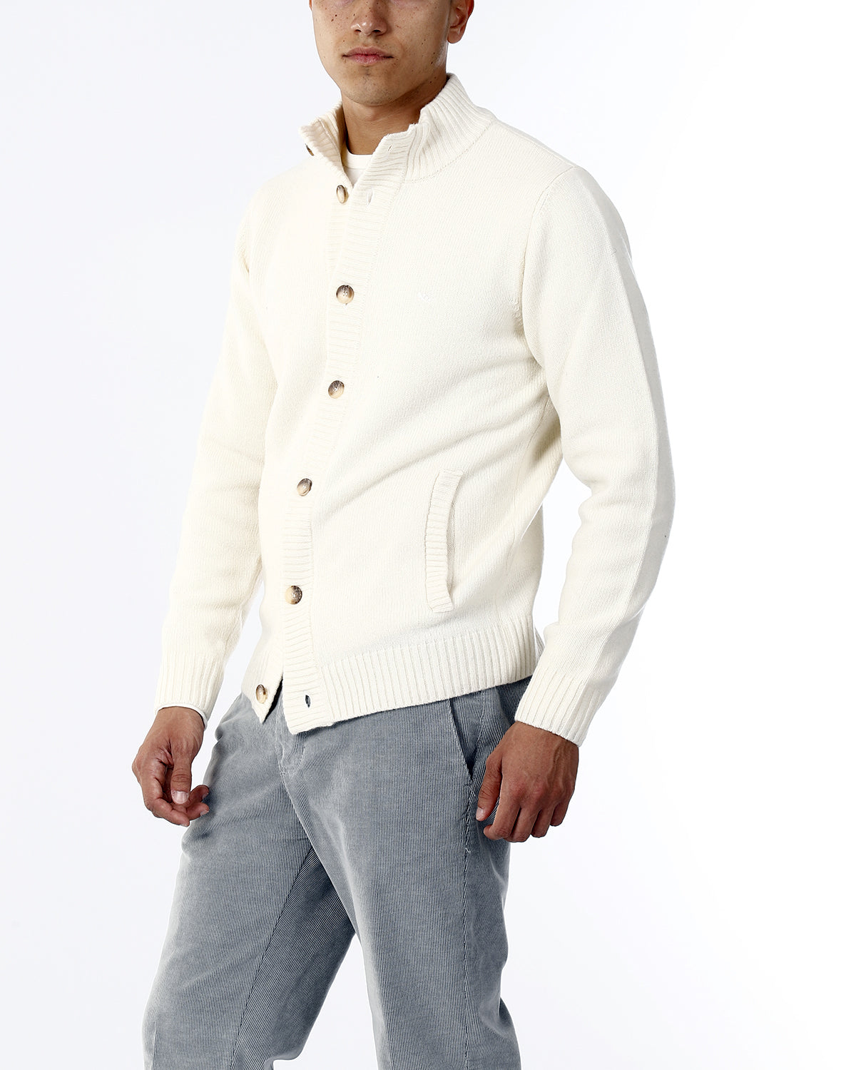 CARDIGAN COLLO ALTO CON BOTTONI_PANNA