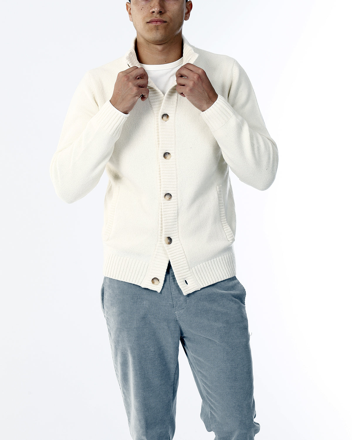 CARDIGAN COLLO ALTO CON BOTTONI_PANNA