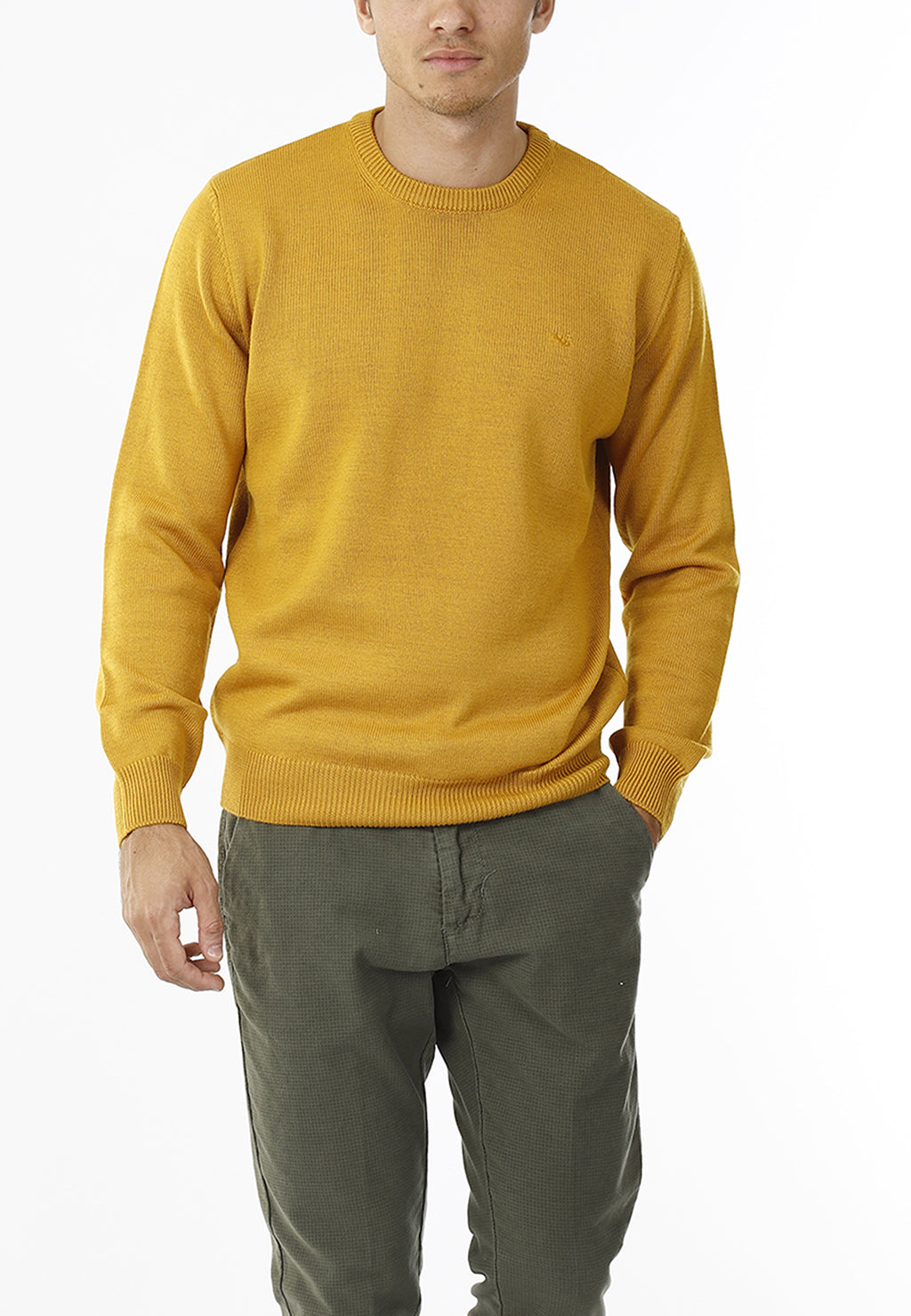 MAGLIONE GIROCOLLO MINIMAL MISTO LANA_SENAPE