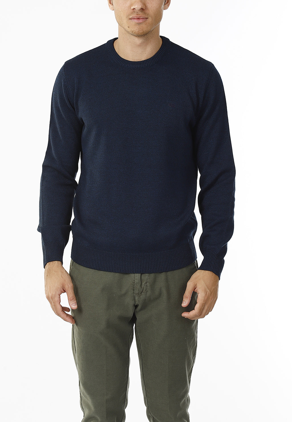 MAGLIONE GIROCOLLO MINIMAL MISTO LANA_BLU