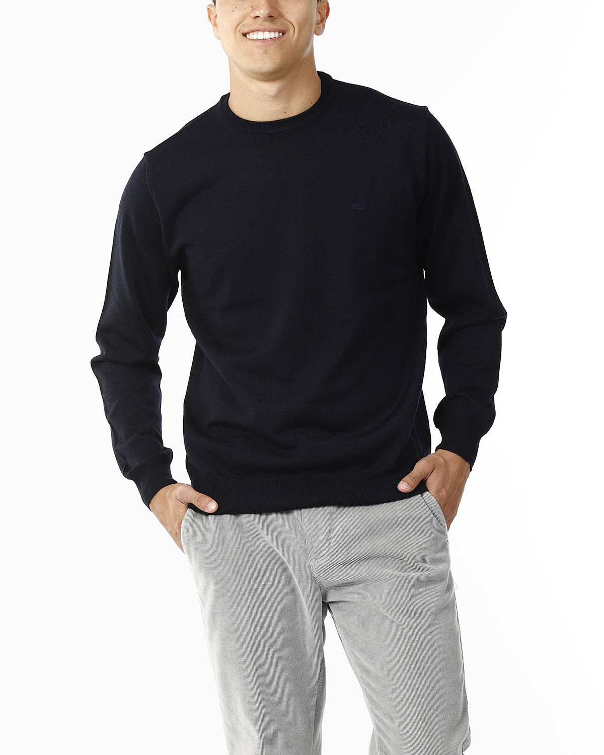 MAGLIONE GIROCOLLO MISTO LANA RASATA_BLU