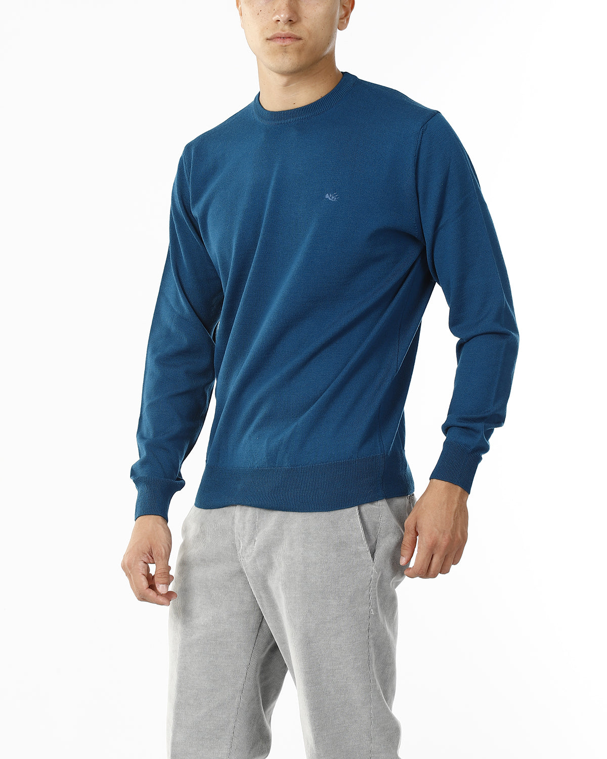 MAGLIONE GIROCOLLO MISTO LANA RASATA_PETROLIO