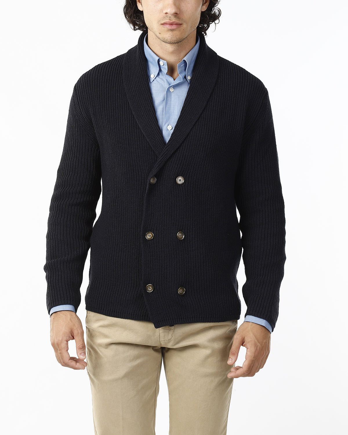 GIACCA DOPPIO PETTO IN MAGLIA_BLU