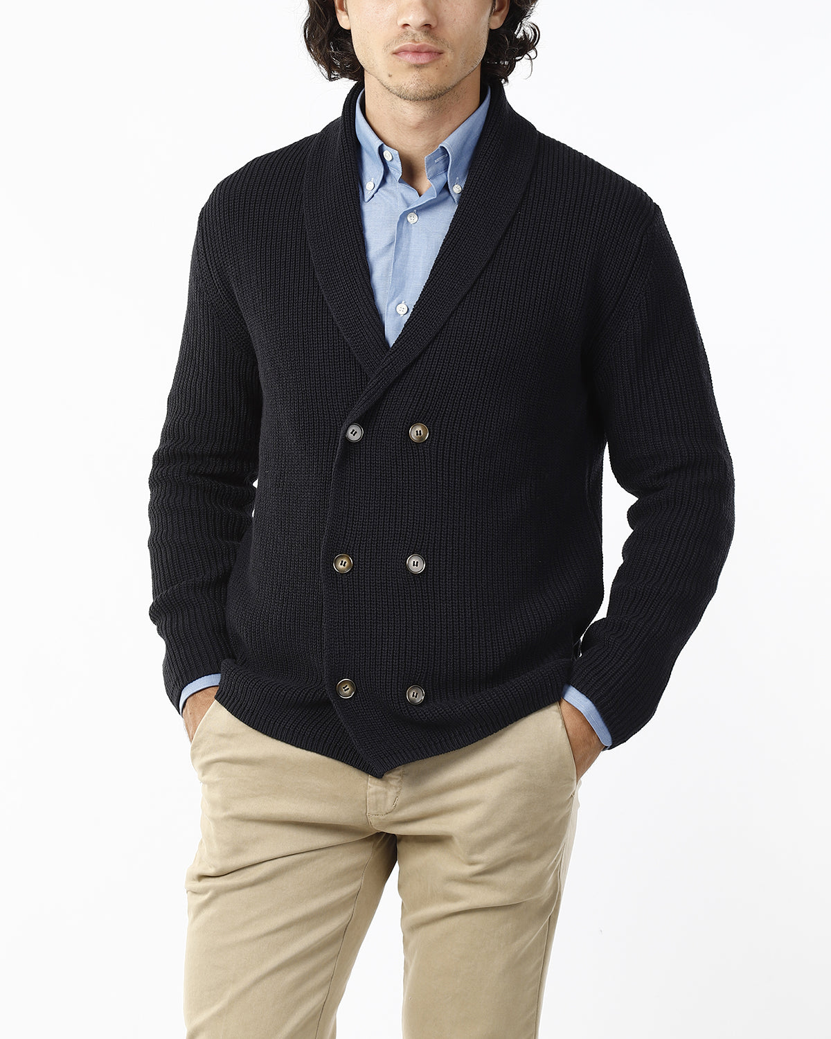 GIACCA DOPPIO PETTO IN MAGLIA_BLU