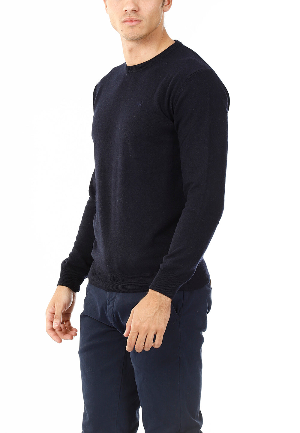 MAGLIONE GIROCOLLO MISTO CASHMERE RASATO_BLU