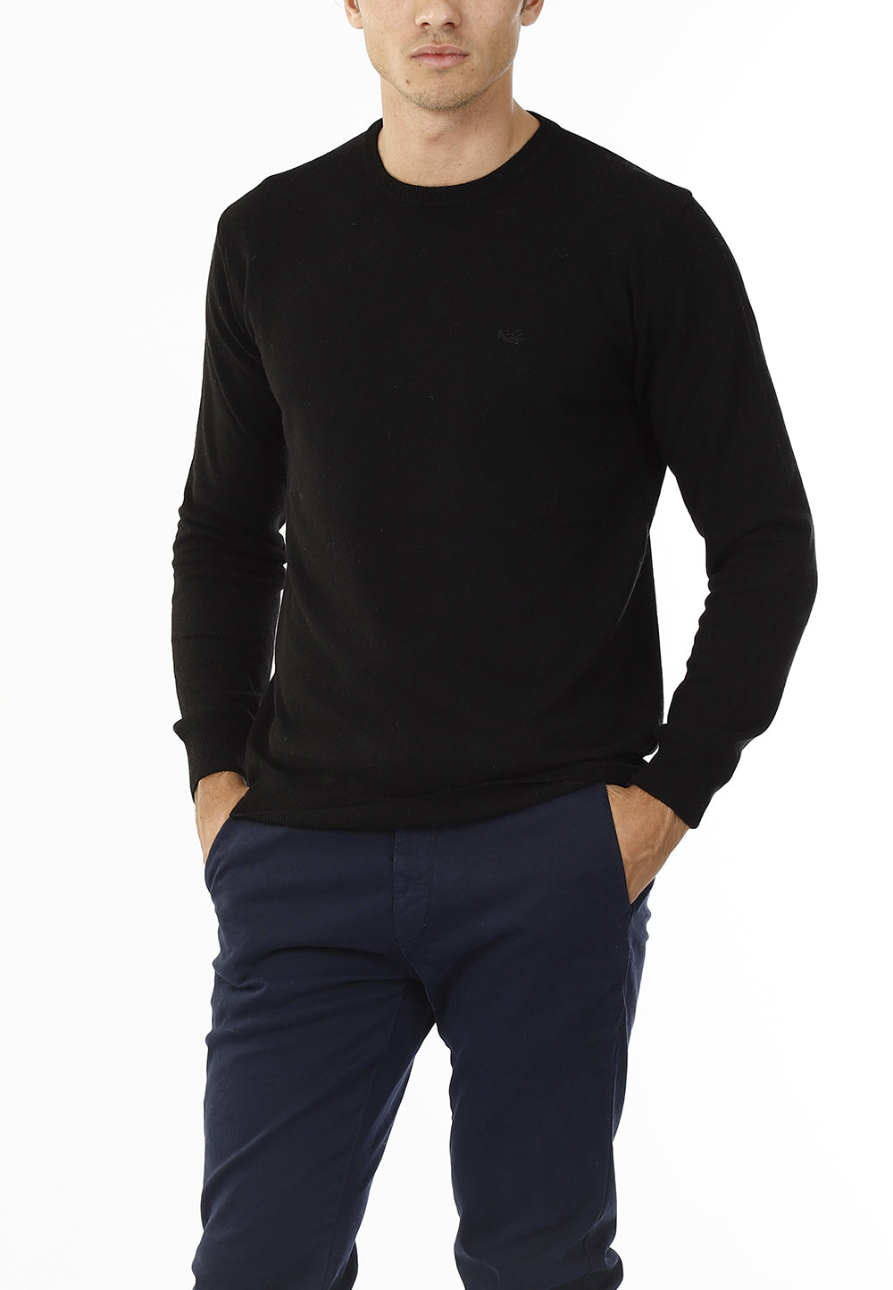 MAGLIONE GIROCOLLO MISTO CASHMERE RASATO_NERO