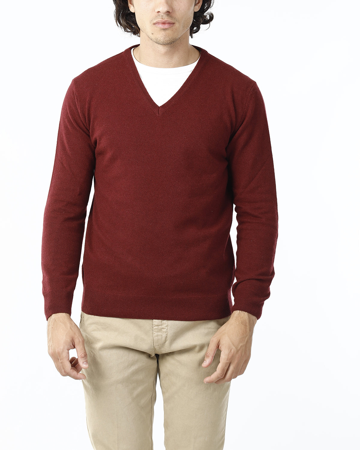 MAGLIONE RASATO SCOLLO V_BORDEAUX