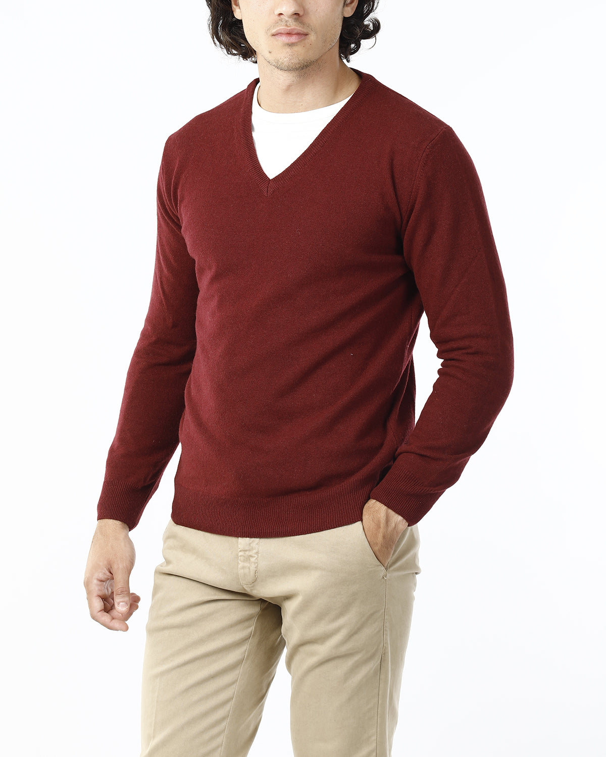 MAGLIONE RASATO SCOLLO V_BORDEAUX
